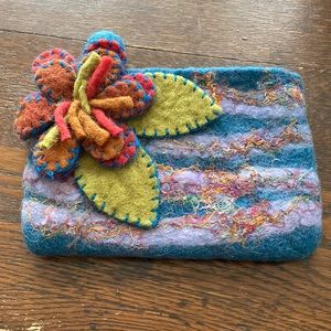 Rising Tide felted flower zipper bag
